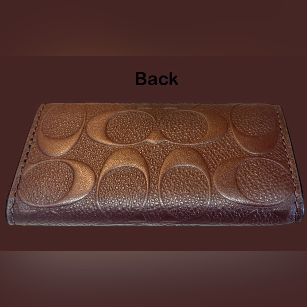 Unisex Coach NWOT Brown Leather Embossed Logo (multi) Key Holder Trifold Case - Picture 8 of 12